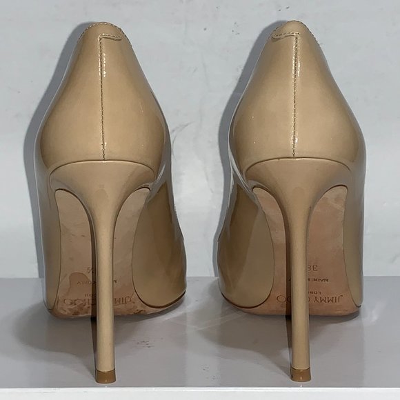 Jimmy Choo Romy Pointy Toe Nude Patent Pump Sz38.5 - Picture 6 of 10
